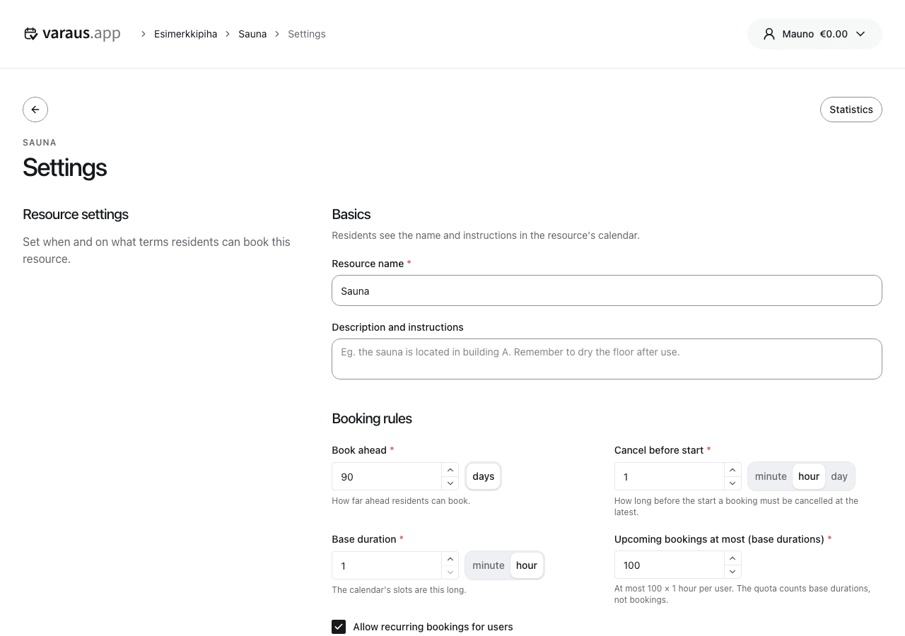 Booking rules for a resource.