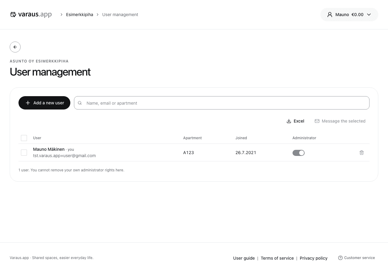 Housing company users and administrator access.