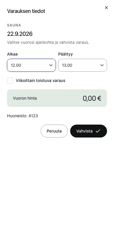 Tarkista varauksen aika ja hinta ennen vahvistamista.