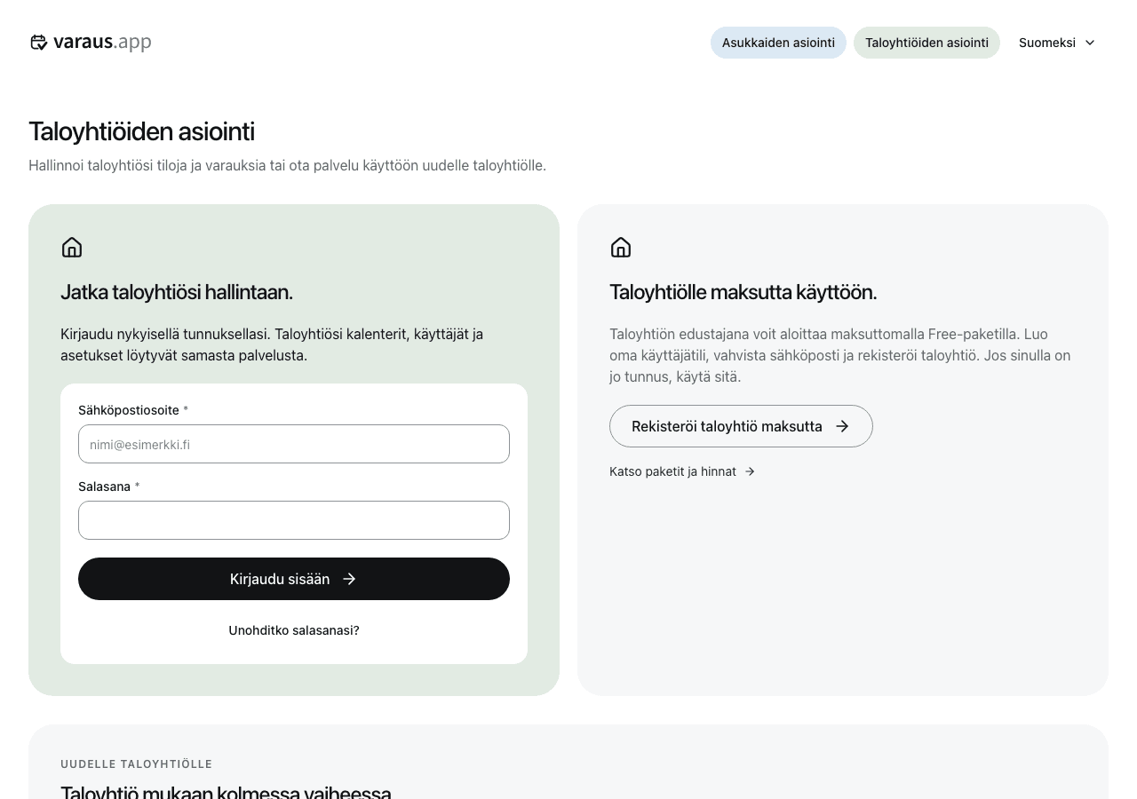 Taloyhtiön käyttöönoton aloitus.