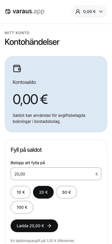 Välj laddningsbelopp på sidan för kontohändelser.